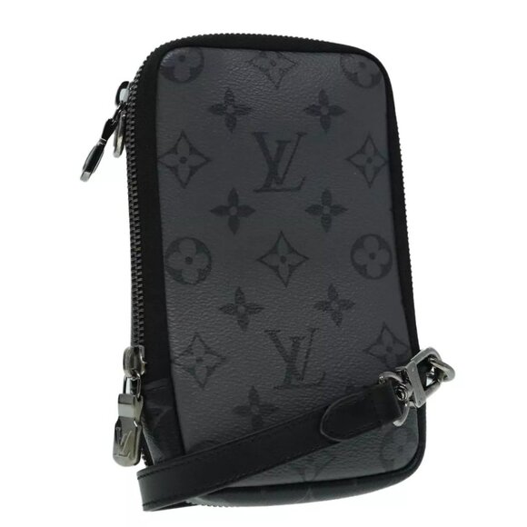 LOUIS VUITTON Monogram Eclipse Double Phone Pouch Gray - Picture 1 of 16
